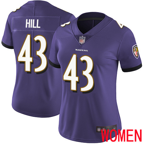 Baltimore Ravens Limited Purple Women Justice Hill Home Jersey NFL Football 43 Vapor Untouchable